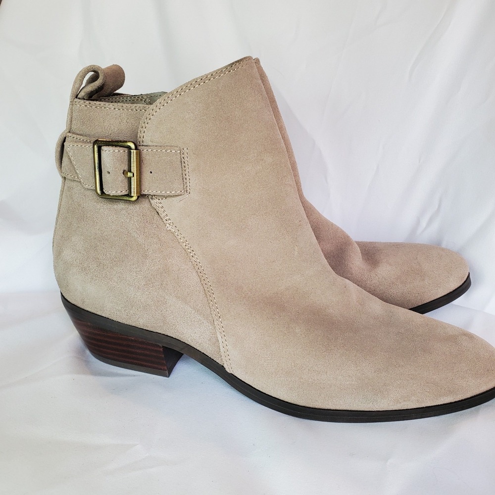 Blondo Womens Ankle Boots Taupe Beige Suede Block Heel Zip Up 8.5m Waterproof